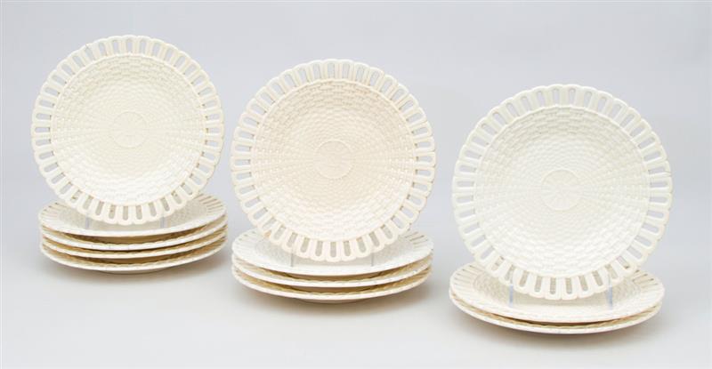 Appraisal: SET OF TWELVE IVORY-GLAZED POTTERY DESSERT PLATES Impressed with shield