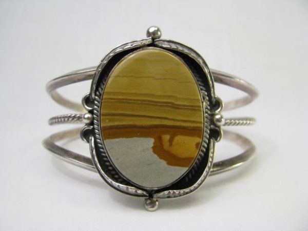 Appraisal: Hand made silver bracelet with picture jasper gem stone signed