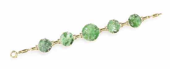 Appraisal: A Karat Yellow Gold and Jade Bracelet consisting of five