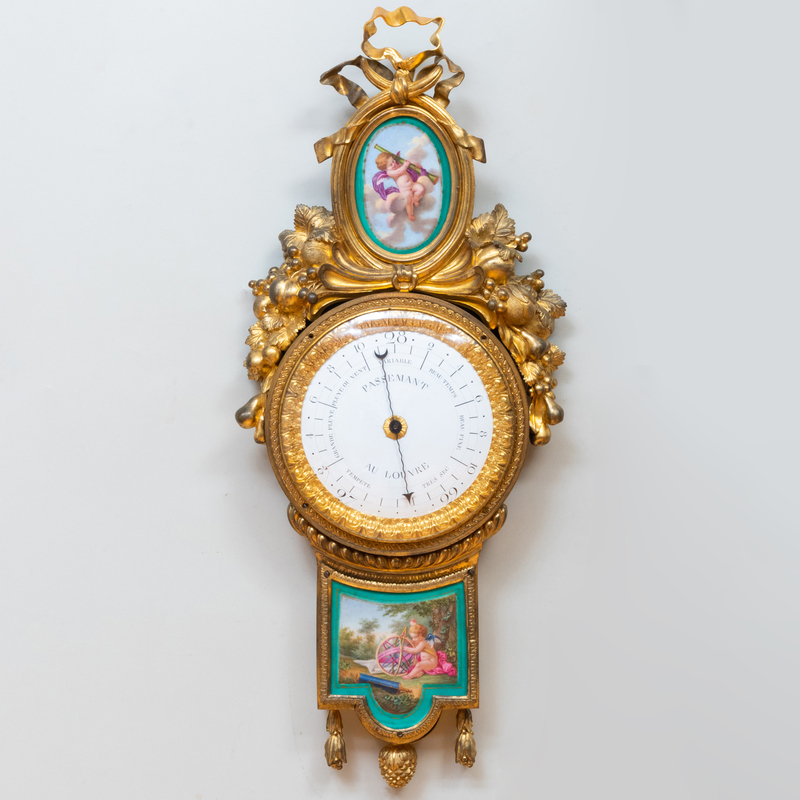 Appraisal: LOUIS XVI STYLE GILT-BRONZE-MOUNTED S VRES STYLE PORCELAIN BAROMETER The