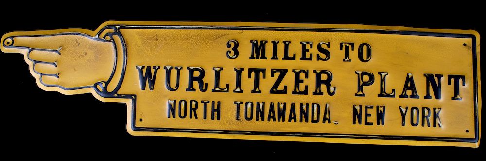 Appraisal: Wurlitzer Plant Directional Metal Sign Offered in this lot we