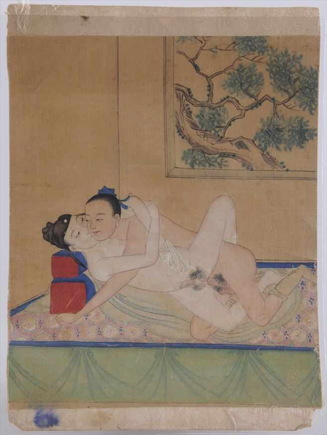 Appraisal: CHINESE SCHOOL TH C COUPLE IN EROTIC EMBRACE Watercolor unframed