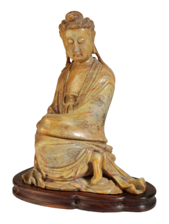 Appraisal: A LARGE CHINESE SOAPSTONE GUANYIN probably early Qing her finely