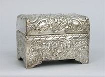 Appraisal: Repousse Silver on Brass Box Fancy repousse design of scrolls