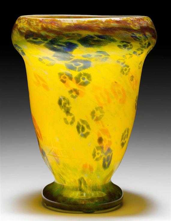 Appraisal: MULLER FRERES VASE circa Yellow glass with polychrome powdered glass