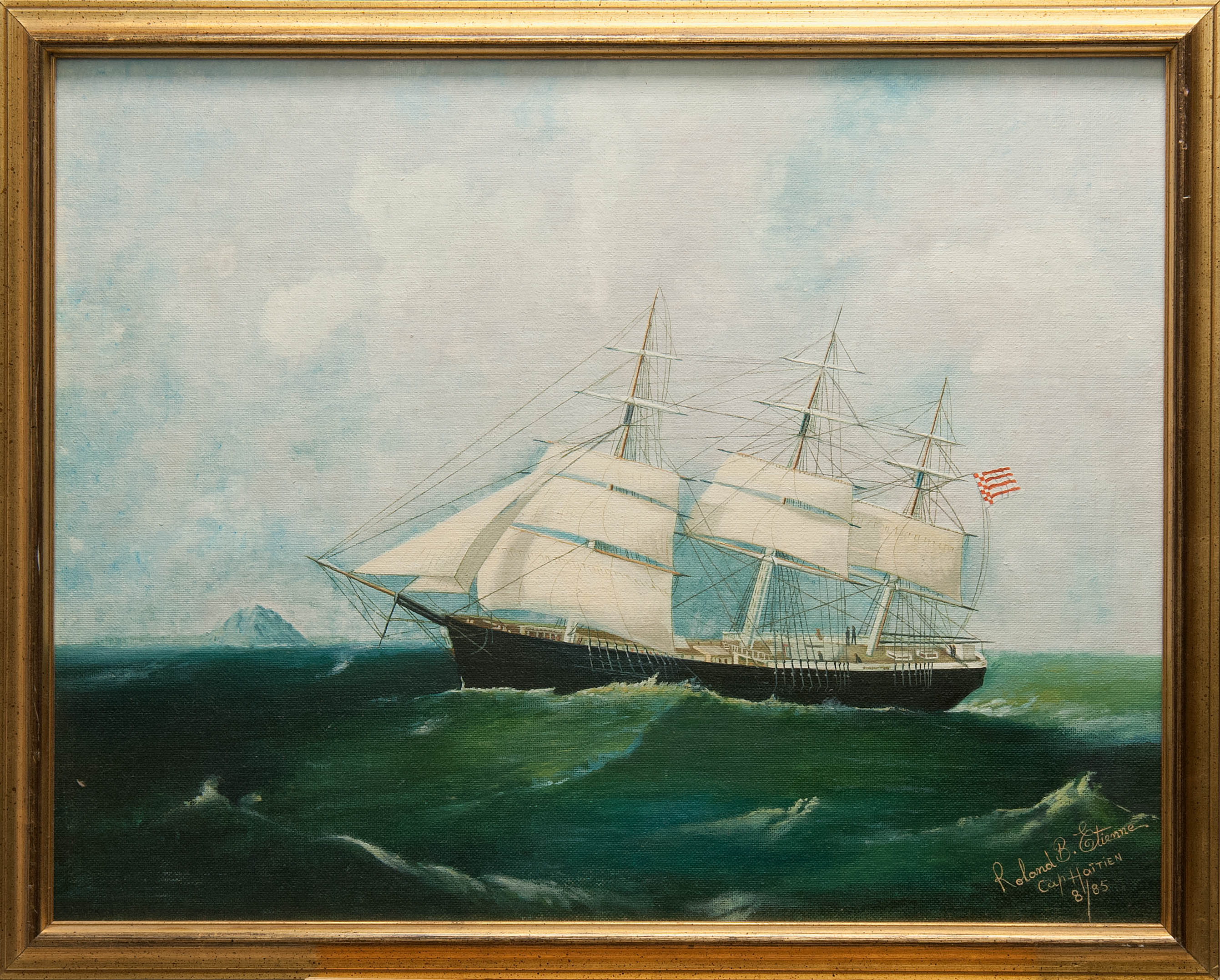 Appraisal: FRAMED PAINTING ROLAND B ETIENNE Haitian Depicting a ship Signed