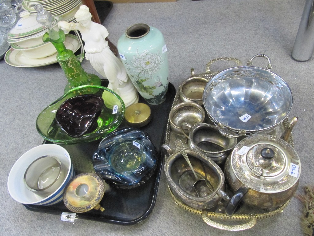 Appraisal: Lot comprising tray lot and assorted EPNS to include Cloisonne