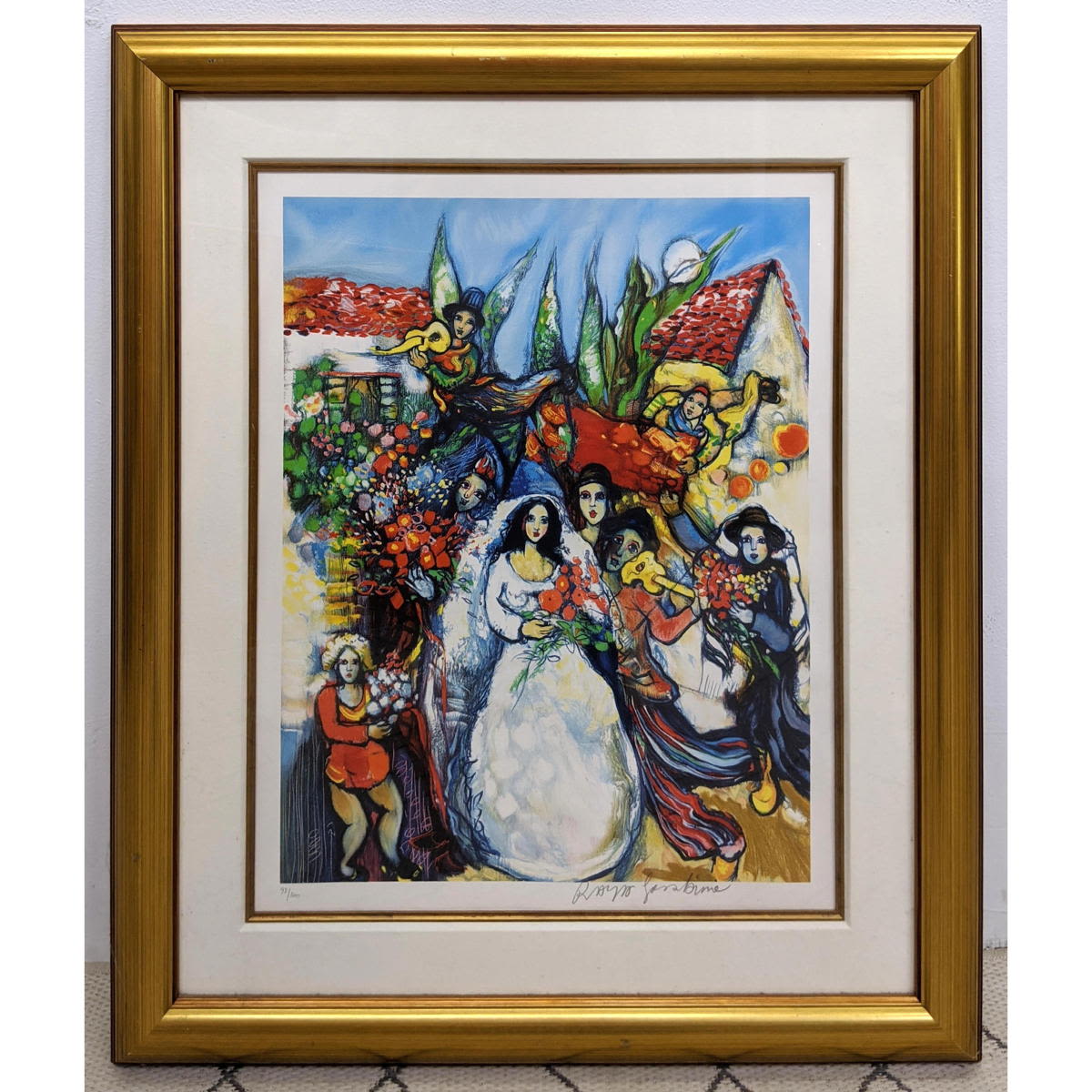 Appraisal: Artist Signed and Numbered Judaica Print Wedding Dimensions H inches