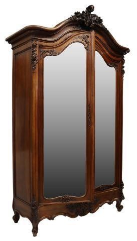 Appraisal: French Louis XV style walnut armoire carved scrolling foliate crest