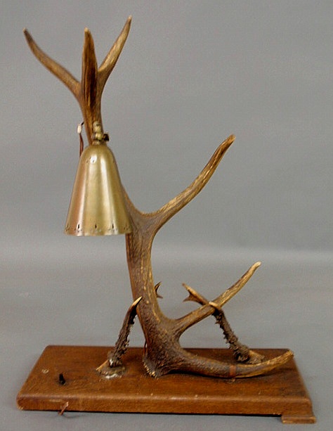 Appraisal: Unusual stag horn and brass table lamp c on an