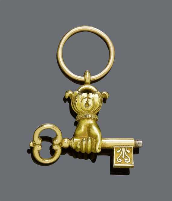 Appraisal: WATCH KEY PENDANT ca Yellow gold g Decorative pendant in