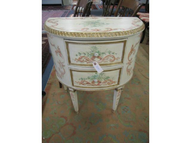 Appraisal: Italian Handpainted Cabinet demilune double drawer