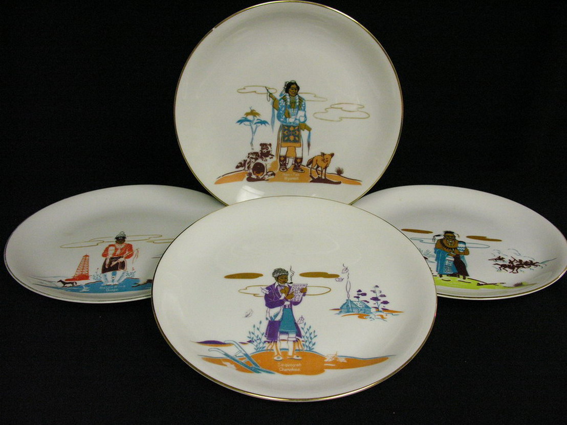 Appraisal: FOUR ACEE BLUE EAGLE DINNER PLATES Size Condition One hase