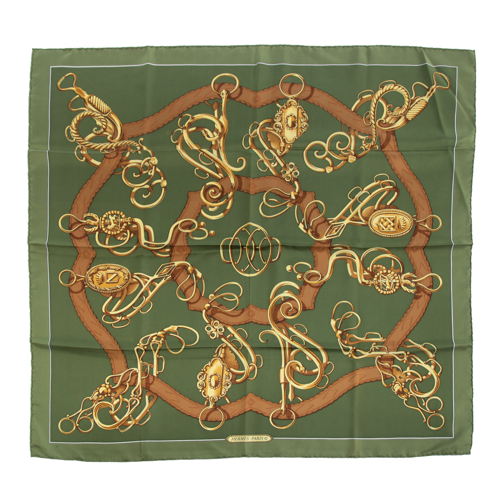 Appraisal: AN HERMES GREEN PROFILE SELLIER SCARF A green and multicolor