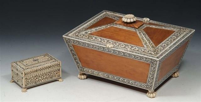 Appraisal: AN INDIAN SMALL VIZAGAPATAM FILIGREE BOX on carved lion feet