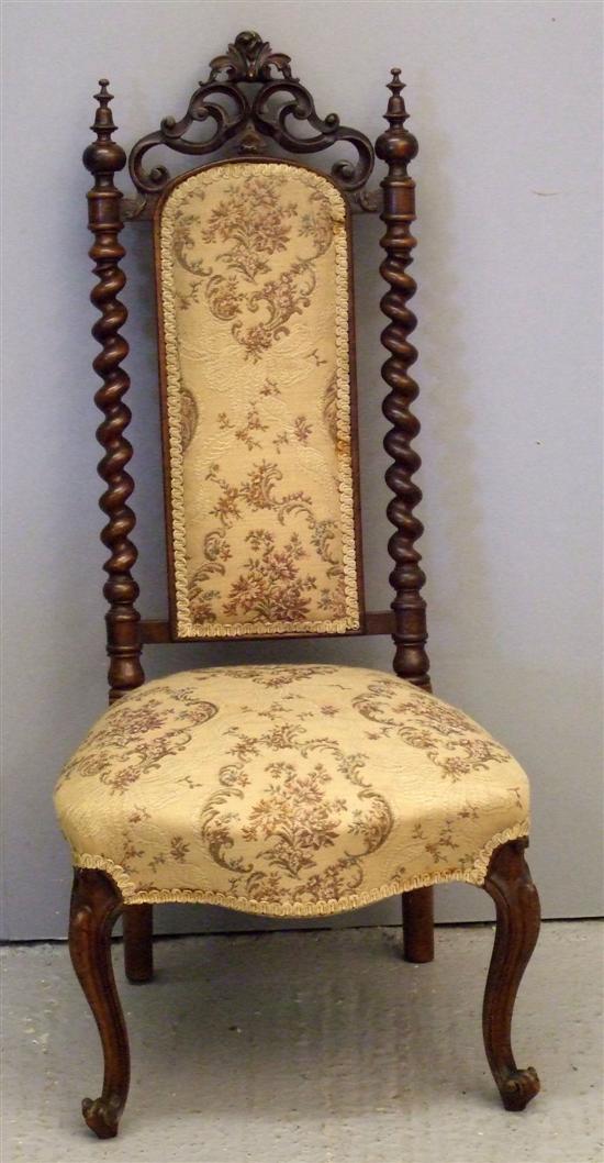 Appraisal: Victorian mahogany hall chair with scroll carved top-rail spiral turned