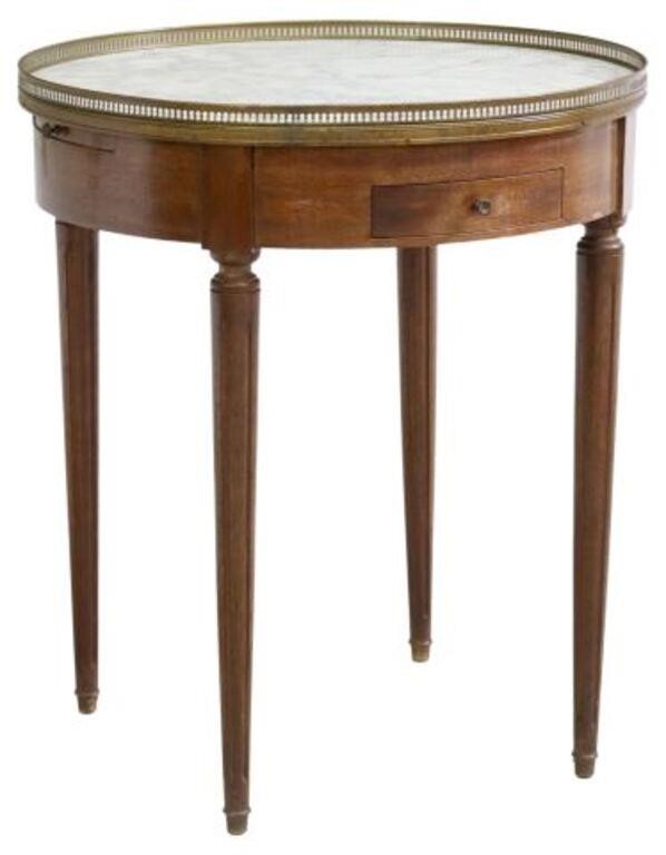 Appraisal: Louis XVI style mahogany bouillotte table th c pierced brass