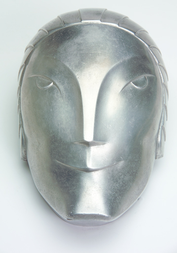 Appraisal: WALTER KANTACK Pewter Art Deco mask with highly-stylized hair and