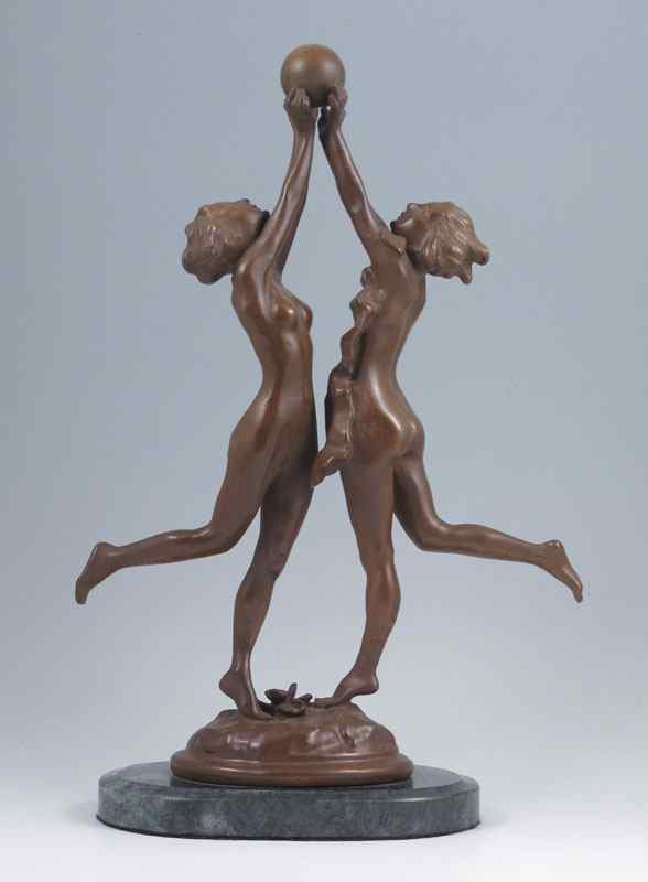 Appraisal: DECO BRONZE NUDE GROUPING SIGNED SHERMAN '' h incised signature