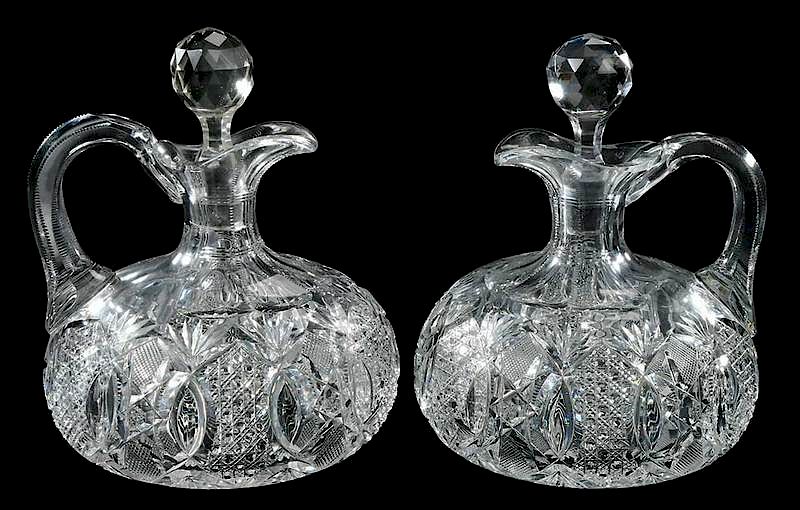 Appraisal: Pair J Hoare Ships Decanters button cane and flat hobstar