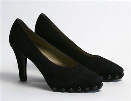 Appraisal: Studded Yves Saint Laurent pumps Classic shape in black suede