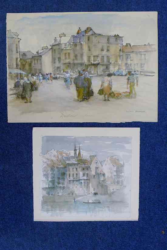 Appraisal: Roland Batchelor - two watercolours Italian square and Riverside houses