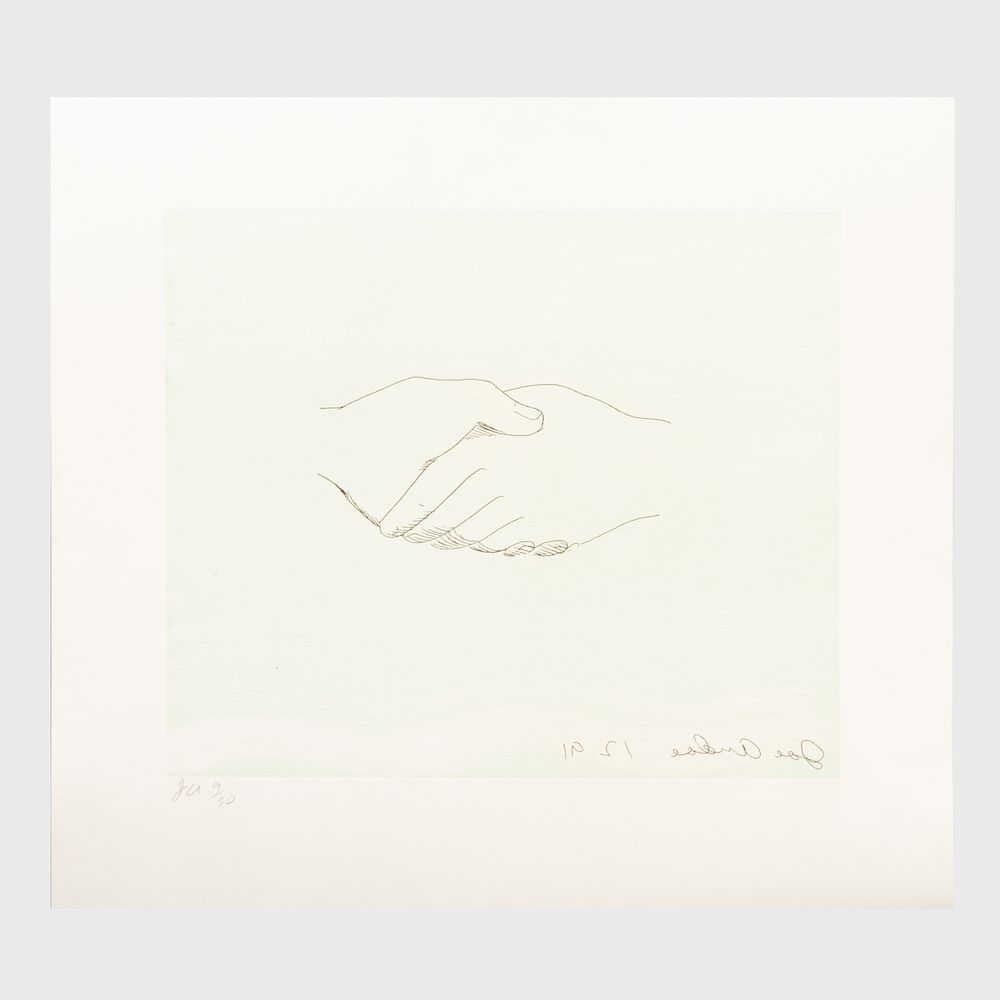 Appraisal: Joe Andoe b Handshake Etching and aquatint in black and