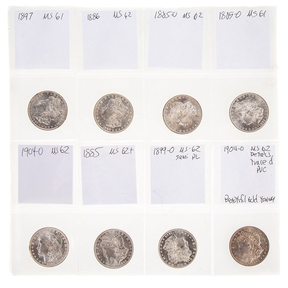 Appraisal: Eight Uncirculated Morgan Dollars MS -O MS Semi PL fields