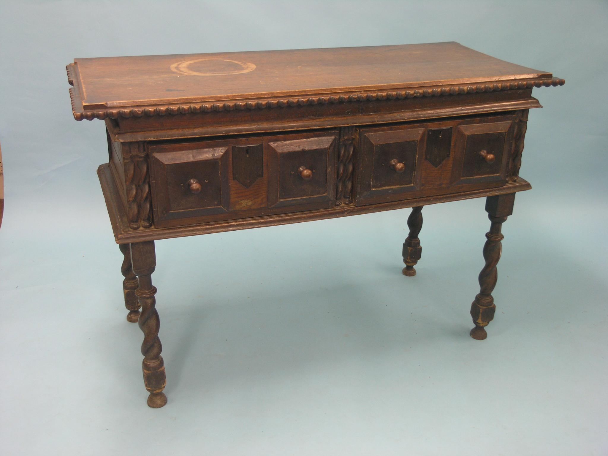 Appraisal: A th century oak dresser base with two frieze drawers