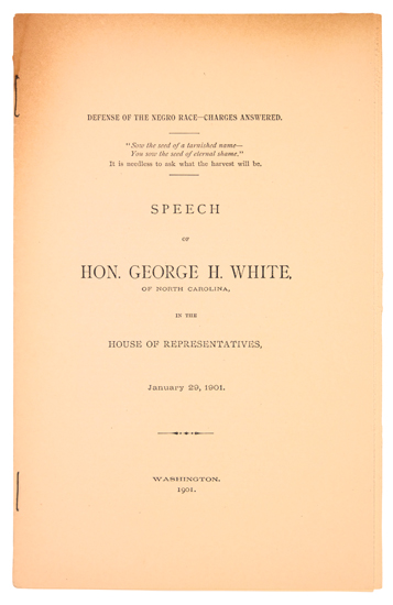 Appraisal: SLAVERY AND ABOLITION--RECONSTRUCTION WHITE GEORGE H Defense of the Negro