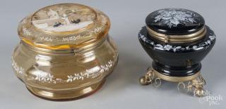 Appraisal: Two enamel decorated glass dresser boxes '' h '' w