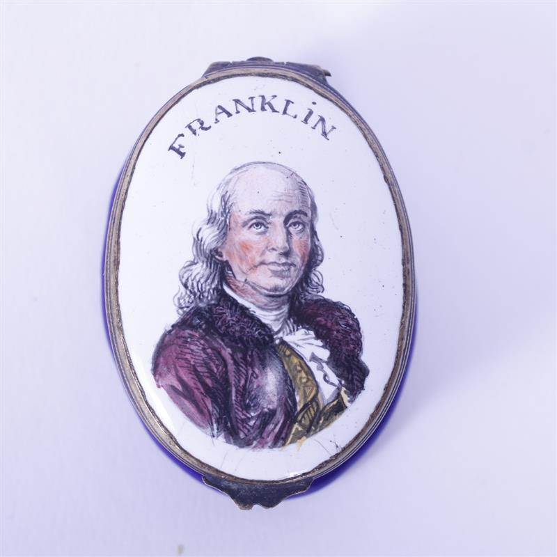 Appraisal: Battersea type Benjamin Franklin enamel portrait snuff box H x