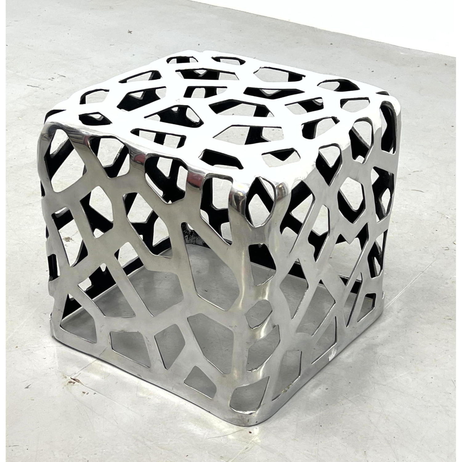 Appraisal: Abstract Aluminum Sculptural Cube Table Open web design Dimensions H