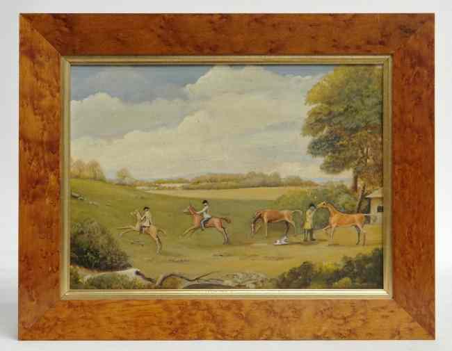 Appraisal: th c oil on canvas English school hunters on horseback