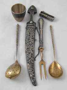 Appraisal: Soviet Russian silver A silver gilt tea infuser spoon a