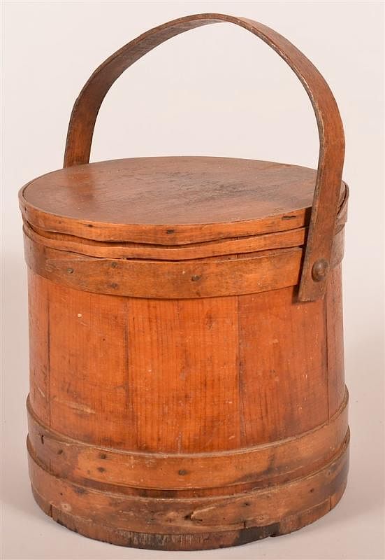 Appraisal: th C Wodden Sugar Firkin Bucket with Lid th C