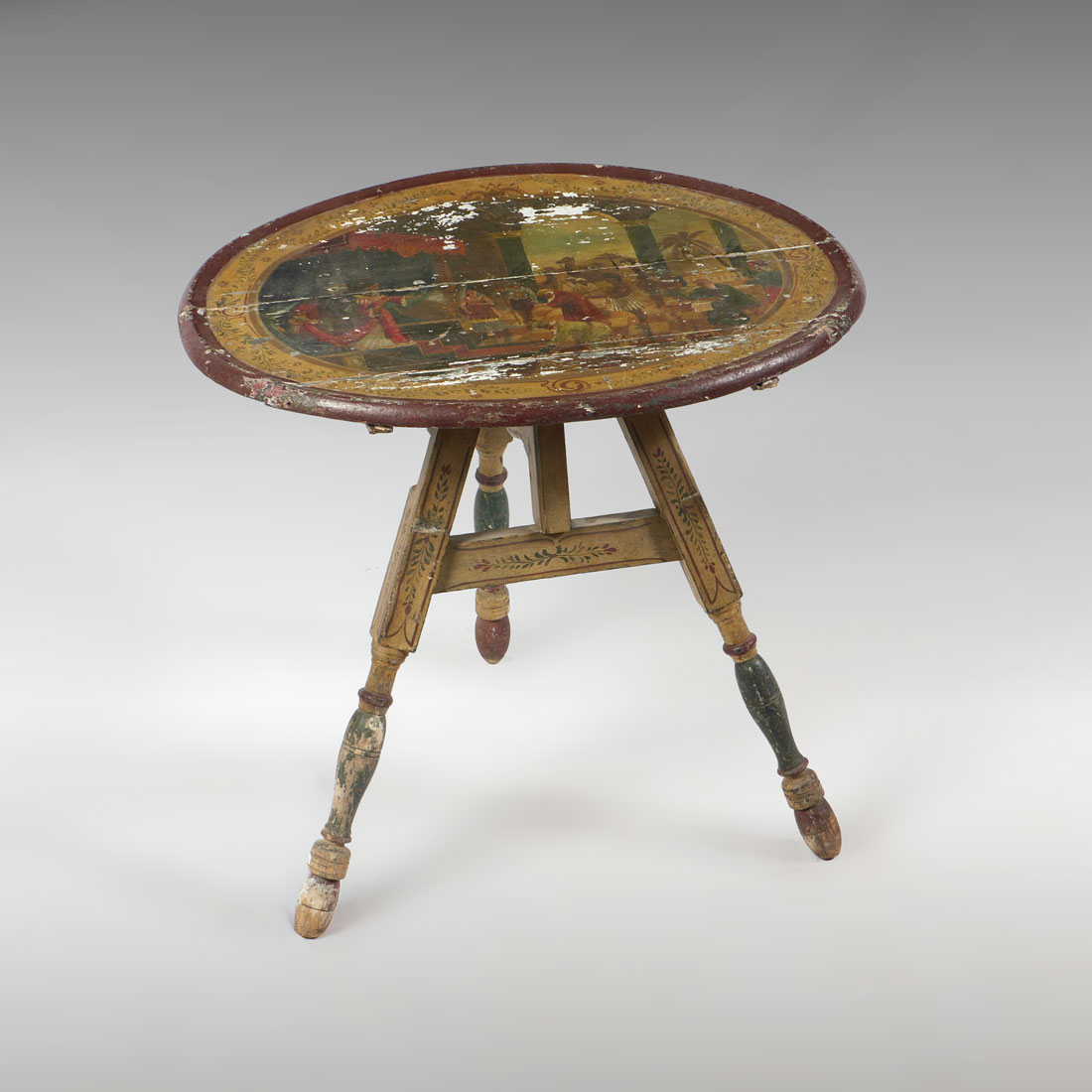 Appraisal: SWEDISH EGYPTIAN REVIVAL PAINT DECORATED FOLDING TABLE th century oval