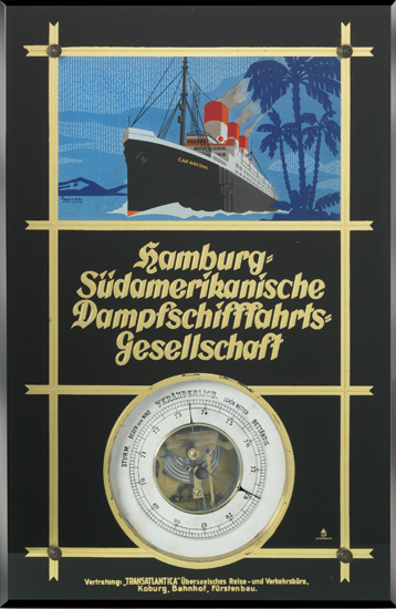 Appraisal: HAMBURG-SOUTH AMERICAN LINE Cap Arcona Verre eglomise barometer Black background