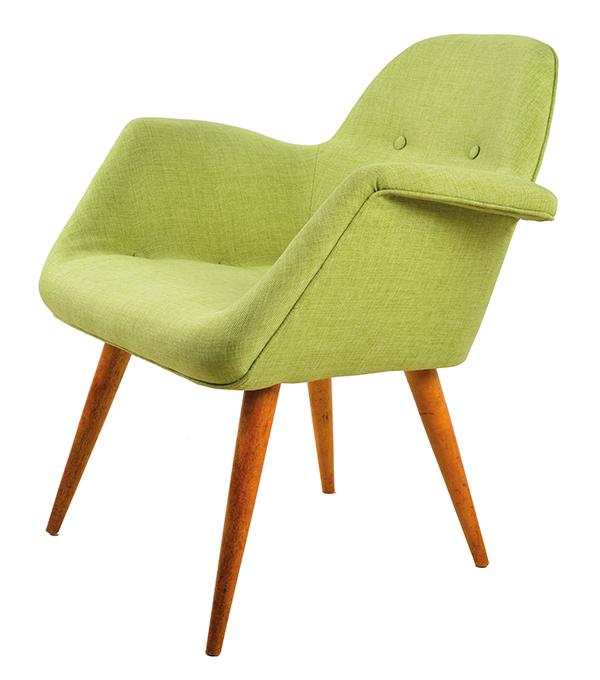 Appraisal: BUTTON BACKED AUSTRALIAN CONTOUR CHAIR c s green cotton button