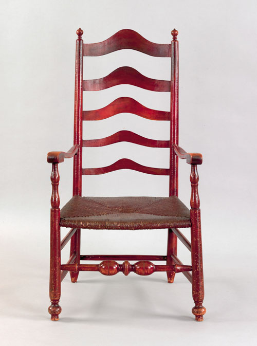 Appraisal: Delaware Valley five slat ladderback armchair ca retaining an old