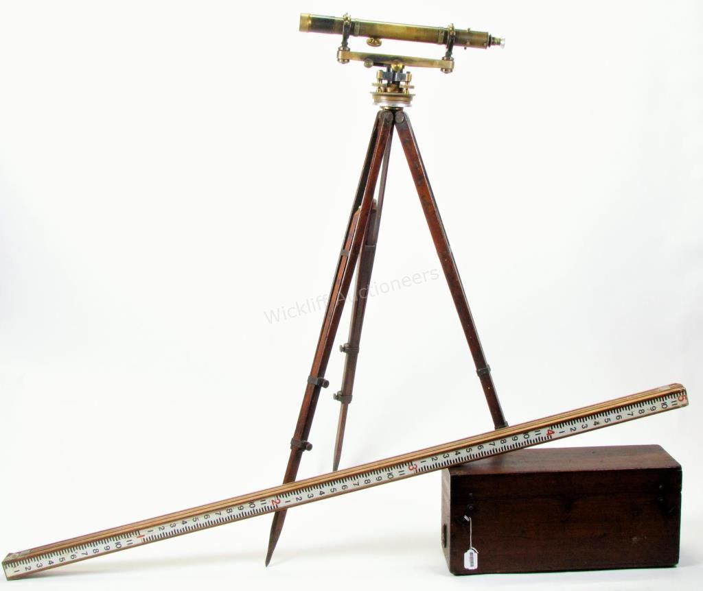 Appraisal: T Cooke Sons Surveyor with Tripod and Marker brass surveyor's