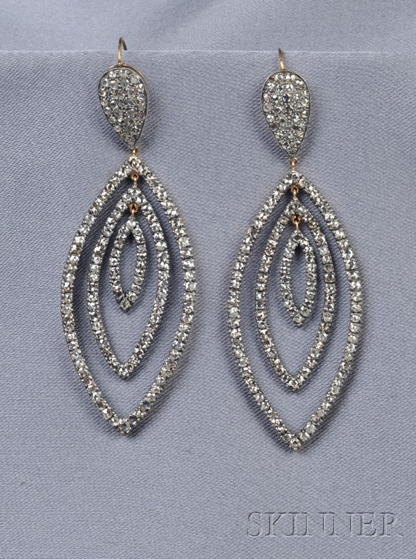 Appraisal: Diamond Earpendants each of flexible navette shape drops set with