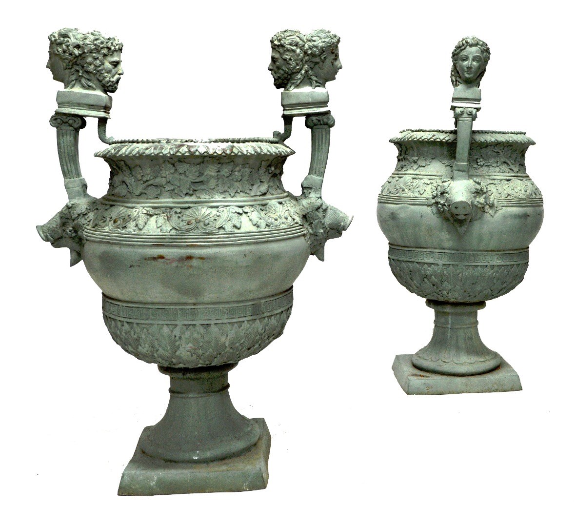 Appraisal: A pair of painted cast bronze garden urns the twin