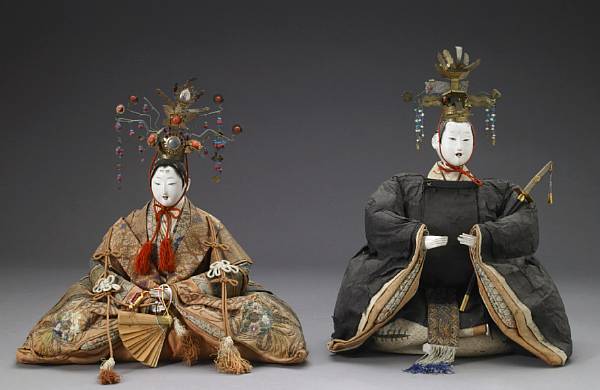 Appraisal: A group of three Emperor and Empress dolls Edo Period