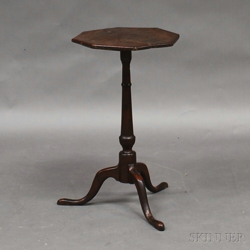 Appraisal: Red-stained Cherry Candlestand New England octagonal top with beaded edge