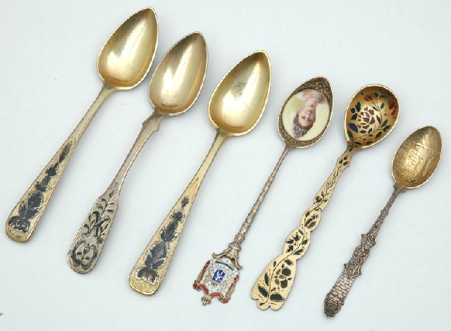 Appraisal: SIX RUSSIAN SILVER SPOONS th century and later some with