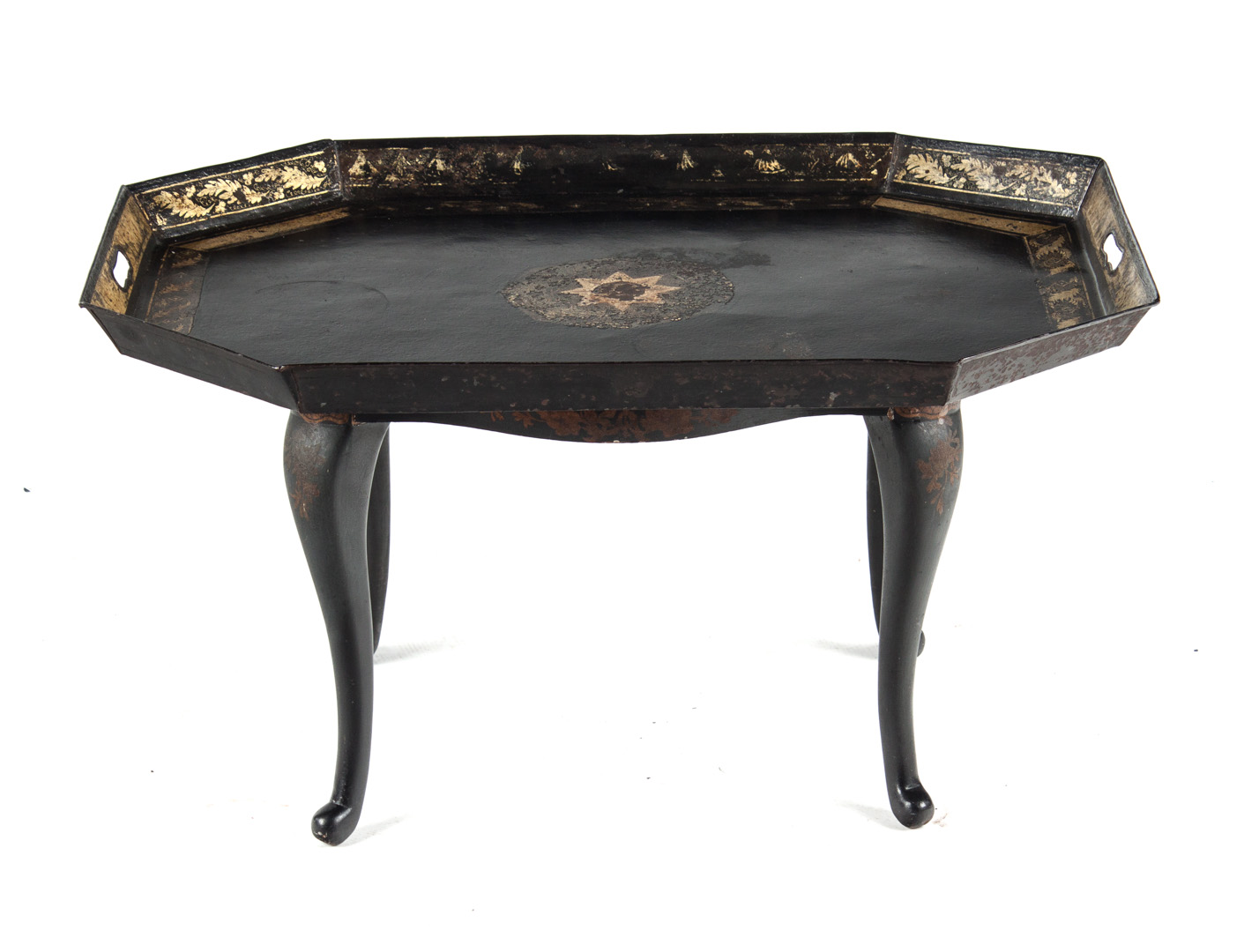 Appraisal: Victorian tole tray table second half- th century ebonized and