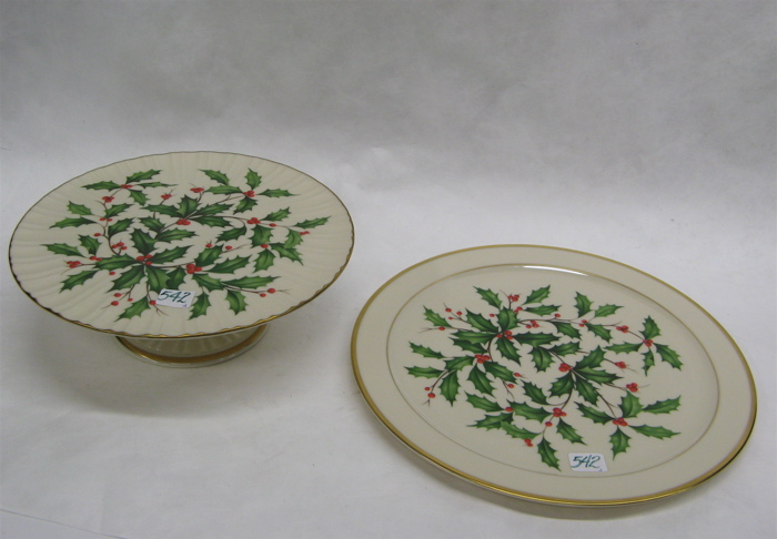 Appraisal: TWO LENOX PORCELAIN SERVING ITEMS in the Christmas pattern of