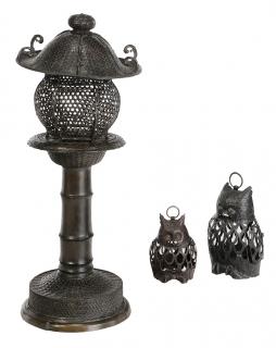 Appraisal: Three Outdoor Metal Garden Lights Asian th century outdoor garden