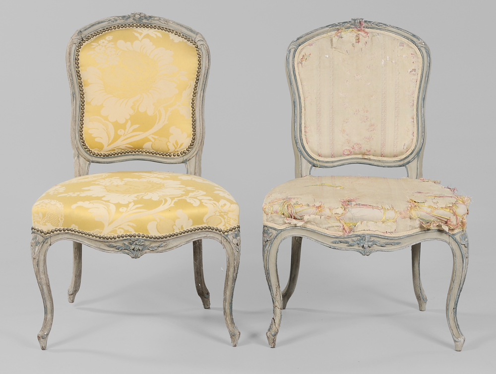 Appraisal: Pair Provincial Louis XV Style Paint- Decorated Side Chairs French